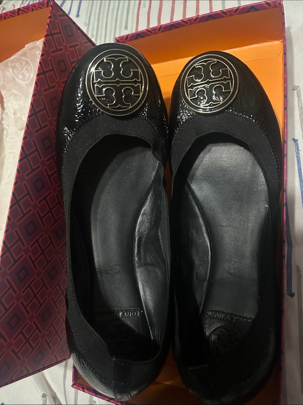 Tory Burch Black Patent Logo Ballet Flats